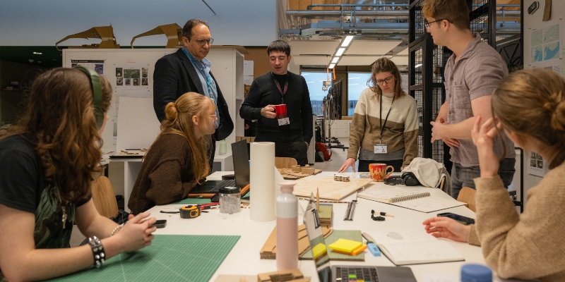 Students and staff at York School of Architecture collaborating in their design studio, Campus East